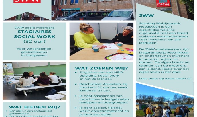 Jaarstageplek Social Work aangeboden!  